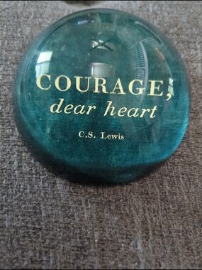 Teal Glass Paperweight with Gold Foil Quote